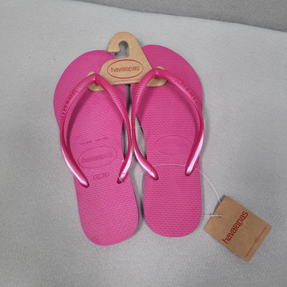 Havaianas Slim Rose Gum Metallic Flip Flops Pink Sandals Womens Size 7/8W